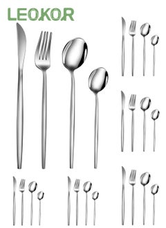 Buy 24 PCS Flatware Set with Knives Spoons and Forks Stainless Steel Flatware Set for 6 Persons Silver in Saudi Arabia