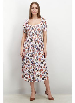 Buy Women All Over Print Midi Dress, White Combo in Saudi Arabia