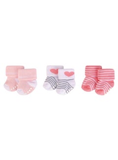 Buy Baby Terry Socks With Non-Skid 3 Piece Pink Stripes in UAE