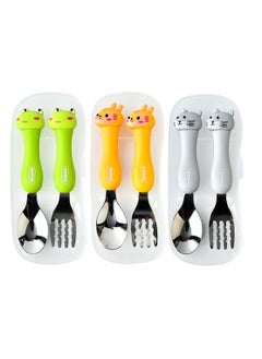 اشتري Kids Cutlery Sets, SYOSI 3Pcs Children's Cute Cartoon Animals Portable Tableware Spoon Fork Set with Plastic Case 304 Stainless Steel في الامارات