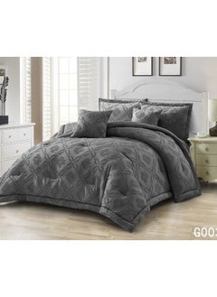 Buy COMFY 6PC GREY EMBROIDERED COTTON LUXURIOUS KING SIZE COMFORTER SET in UAE