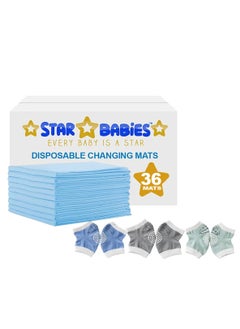 اشتري Star Babies - Combo Pack of 2- Disposable Changing Mat Pack of 36 with Baby Boy's Knee Pad - Blue في الامارات