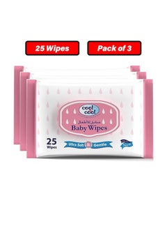 Buy Ultra Soft & Gentle Baby Wet Wipes for Sensitive and Delicate Skin - 25 Wipes Pack of 3 in UAE