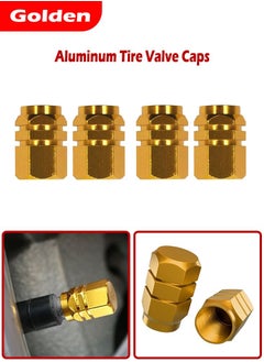 Buy Aluminum Tire Wheel Rims Stem Air Valve Caps Tyre Cover Golden (Pack of 4PCs) in UAE