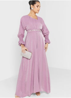 Buy Ruched Sleeve Embellished Tiered Dress in Saudi Arabia