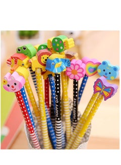 اشتري Pack of 20 Colorful 7.28 Inch Length Random Cartoon Eraser Pencils Cute Pencils for Office School Supplies Students Children Gift في الامارات