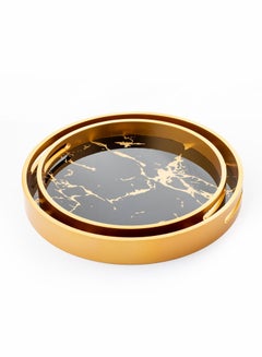 Buy golden round wooden serving tray in Saudi Arabia