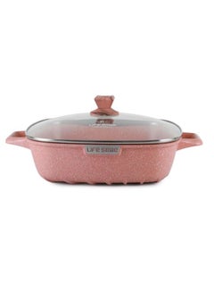 Buy 24cm (3 Liter) Square Frying Pan - Aluminum Shallow Pot With Glass Lid Multi Layer Non-Stick Granite Coating in UAE