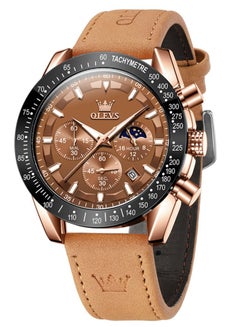 Buy Watch For Men Fashion Leather Quartz Analog Chronograph Water Resistant Watch Brown -With Gift Box in Saudi Arabia
