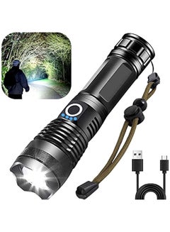 Buy LED Flashlights, High Powered 10000 Lumens Super Bright Tactical Flashlight, Rechargeable Flash Light, 5 Modes Zoomable Waterproof Flash Lights for Emergency, Outdoor, Home in Saudi Arabia