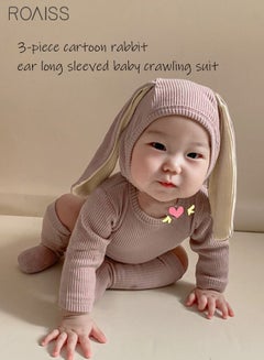Buy 3 Piece Baby One Piece Bodysuit Cute Rabbit Suit Long Ear Hat Pantyhose Long Sleeve Crotch Snap Closure Small Tail One-Piece Crawling Suit in UAE