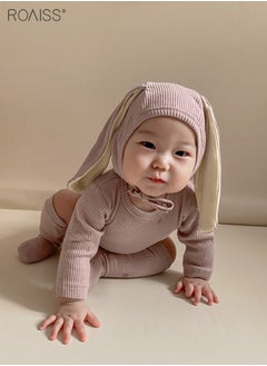 Buy 3 Piece Baby One Piece Bodysuit Cute Rabbit Suit Long Ear Hat Pantyhose Long Sleeve Crotch Snap Closure Small Tail One-Piece Crawling Suit in UAE