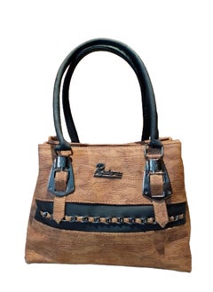 Buy Women's brown leather bag with black leather handle in Egypt