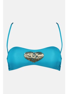 Buy Women Sequins Detail Strappy Swim Bikini Top, Blue in Saudi Arabia