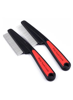 اشتري Stainless Steel Fine & Wide Tooth Comb, 2 Pcs Professional Dandruff Comb, High Strength Teeth Hair Combs, Grooming Tool for Kids and Adults في الامارات