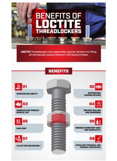 اشتري Loctite 262 Threadlocker For Automotive: High-Strength, Oil Tolerant, High-Temp, Anaerobic, Permanent, Works On All Metals, General Purpose | Red, 36 Ml Bottle (Pn: 37478-492141) في الامارات