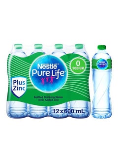 Buy Pure Life Zinc Plus, Zero Sodium, Bottled Drinking Water 600ml Pack of 12 in UAE