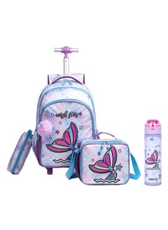 اشتري 18 Inch Set Of 4 Trolley School Bag With Stainless Steel Water Bottle 640 ML, Lunch Bag And Pencil Case - Mermaid Purple في الامارات