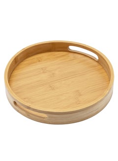 اشتري Bamboo Round Tray with Handles - 30x30x5cm Decorative Serving Tray for Coffee, Tea, and Food - Perfect for Bar, Living Room, Dining Table في الامارات