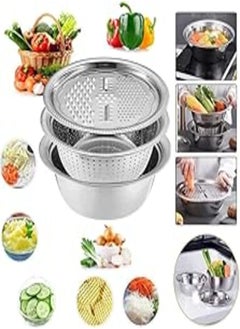 Buy Stainless Steel Basin Grater Colander With Lids, Kitchen Salad Mixing Bowls with Strainers,Cheese Cutter Slicer Basket for Vegetables Fruit Rice Food Washing,Shredding Set for Cooking Prepping in Egypt