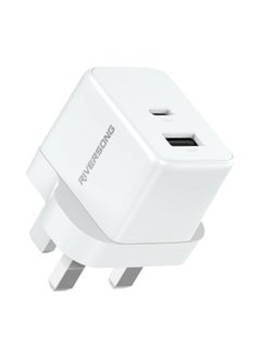 Buy 20W Dual Port Fast Wall Charger, GaN Tech, PD 3.0 & QC 3.0 Cmpatible, White Color in UAE