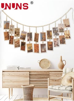 اشتري Hanging Photo Display,Wooden Bead Garland With 18 Clips,Boho Style Collage Photo Frame Decoration For Dorms,Classrooms,Bedrooms في الامارات