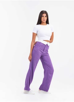 Buy High-Waist Purple Folded Waistband Wide Leg Trousers. in Saudi Arabia