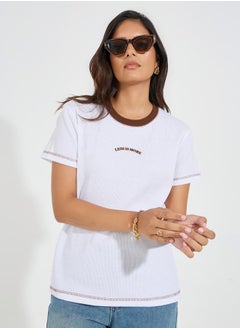 اشتري Regular Fit Waffle Knit Slogan T-Shirt في السعودية