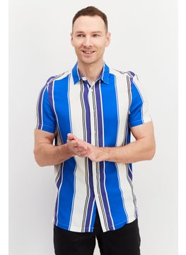 Buy Men Regular Fit Short Sleeve Stripe Shirt, Blue/White in UAE