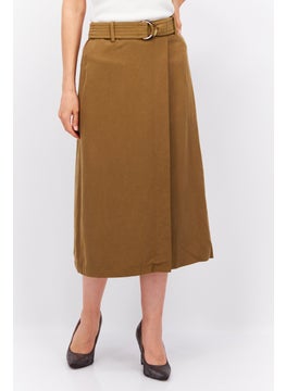 اشتري Women Solid Belted Midi Skirts, Olive في الامارات