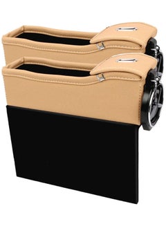 اشتري Car Seat Gap Organiser Storage Box Front Seat Console Car Organizer Side Pocket with Cup Holder 2Pcs Beige في الامارات