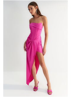 Buy X Zeynep Tosun Fuchsia Evening Dress & Prom Dress with Fitted Corset Detail TCLSS23AE00013 in Egypt