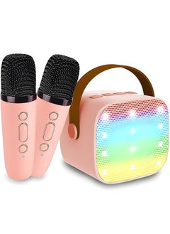 اشتري Kids Mini Karaoke Machine 2 Wireless Microphones Bluetooth Speaker 18 Pre-Loaded Songs Birthday Gifts with Colorful Lights (Pink) في السعودية