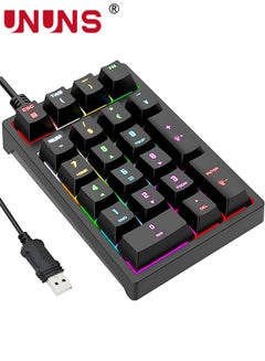Buy Number Pad,Mechanical USB Wired Numeric Keypad With RGB LED Backlit,21 Keys Numpad,Mini Numpad Portable Mechanical Numeric Keypad For Laptop/Desktop/Computer/PC,Black in UAE