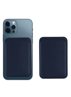 اشتري Mag Wallet Premium Leather Wallet Case with Magsafe for iPhone Magnetic Wireless Charging Card Holder Dark Blue في الامارات