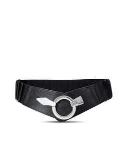 Buy Wide Elastic Waist Belt Vintage, Girls Thick Stretch Belt with Interlock Buckle , Women Stretch Waist Belt,  Fashion Retro Leather Waistband for Ladies Dress Decoration Black in UAE