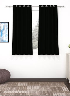 Buy Blackout Curtain, Superior Faux Silk Plain Solid 2 Piece Window Curtains,5 Feet, Black in UAE