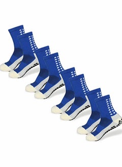 اشتري 4 Pcs Unisex Non Slip Sport Soccer Socks, Breathable Comfortable Athletic Football Basketball Hockey Sports Grip Socks with Rubber Dots for Men and Women (Blue) في الامارات