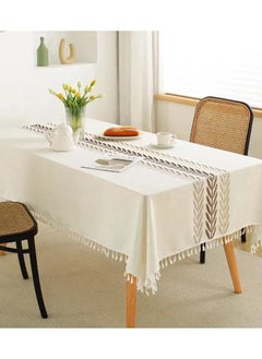 Buy Embroidered Tablecloth for Dining Table Dust Proof Spillproof Soil Resistant Cotton Linen Rectangle Table Cloths in Saudi Arabia