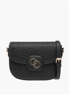 اشتري Monogram Textured Crossbody Bag with Flap Closure and Adjustable Strap في الامارات