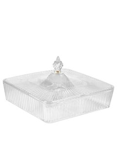 Buy Dessert serving tray in square shape with a cover, a royal and elegant touch for your home decor. (1 piece) transparent in Saudi Arabia