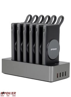 Buy 6in1 Station Power Terminal With 10000mAh Power QC Wireless Power Banks/ Rapid Re-Charging Station/Built-In Safeguards/ Charging Base Input in UAE