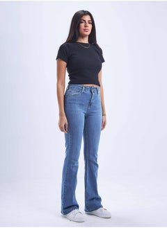 Buy High-Waist Medium Blue Shade Degrade Flared Jeans. in Saudi Arabia