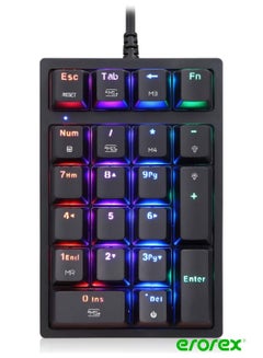 Buy Mechanical Numeric Keypad USB Wired 21 Keys Mini Numpad Portable Keypad RGB Backlight Gaming Keypad Extended Layout for Cashier in Saudi Arabia