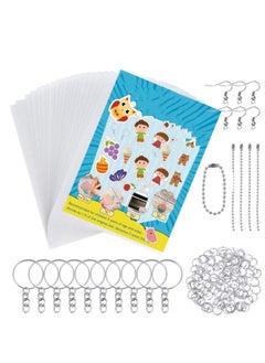 اشتري 145 Pieces Heat Shrink Plastic Sheet Kit Include 20 PCS Shrinky Art Paper with 125 PCS Keychains Accessories for Kids Creative Craft في السعودية