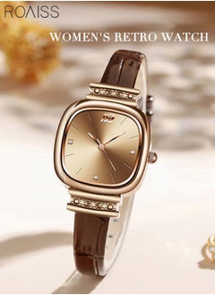 Buy Women's Leather Strap Quartz Watch Analog Display Square Dial with Rhinestones Decoration Waterproof Elegant Watch as Gift for Ladies in UAE