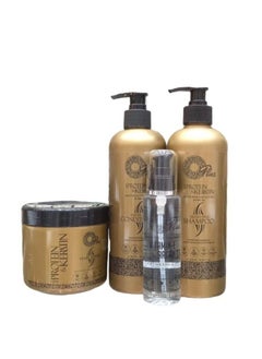 Buy Keratin and protein treated hair care set Shampoo 500 ml Conditioner 500 ml Mask 500 ml Anti frizz serum 110 ml in Saudi Arabia