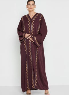 Buy Embroidered V-Neck Abaya in Saudi Arabia