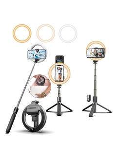 Buy Selfie Stick with 6" Ring Light,Tripod and Phone Holder,3 in 1 Portable LED Fill Light Selfie Stick Tripod Bluetooth Remote Control, in UAE