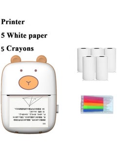 Buy Mini Portable Thermal Printer With 5Roll Paper White And 5Color Crayons Memo Paper Office Supplies Learning Materials Exquisite Gift in UAE